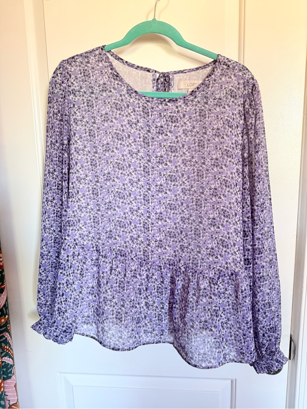 LOFT Lavender Floral Ruffle-Hem Blouse - Picture 1 of 4